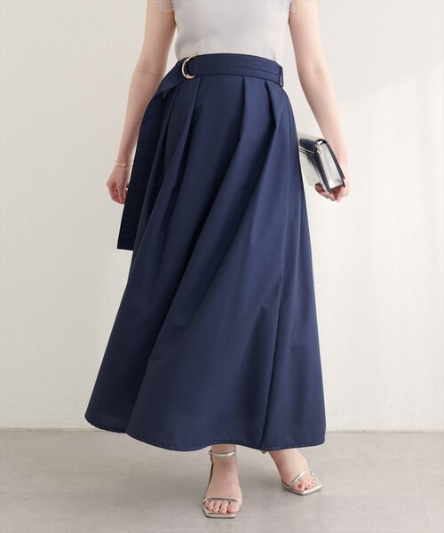 natural couture（ナチュラルクチュール）の「ウエストベルト付きタックスカート（スカート・レディース・チェック/ベージュ/ネイビー/サックスブルー・FREE）」の9枚目の写真