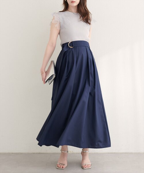 natural couture（ナチュラルクチュール）の「ウエストベルト付きタックスカート（スカート・レディース・チェック/ベージュ/ネイビー/サックスブルー・FREE）」の11枚目の写真