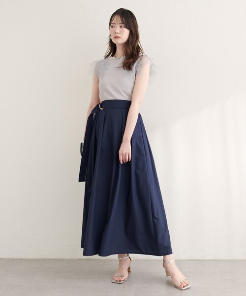 natural couture（ナチュラルクチュール）の「ウエストベルト付きタックスカート（スカート・レディース・チェック/ベージュ/ネイビー/サックスブルー・FREE）」の12枚目の写真