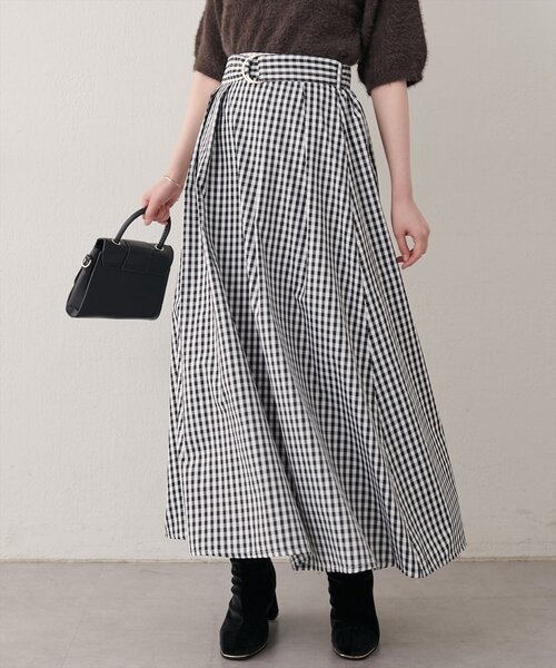 natural couture（ナチュラルクチュール）の「ウエストベルト付きタックスカート（スカート・レディース・チェック/ベージュ/ネイビー/サックスブルー・FREE）」の22枚目の写真