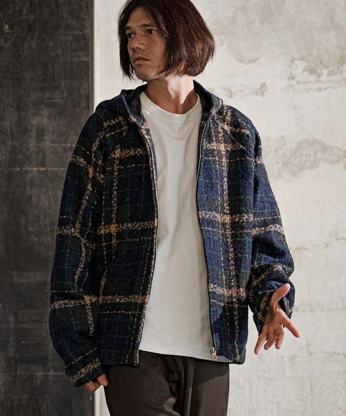 CAMBIO(カンビオ)の「mj11819-ブークレチェックZIPフードブルゾン(その他アウター・メンズ・ネイビー/グレイッシュベージュ・M/L/XL)」の5枚目の写真