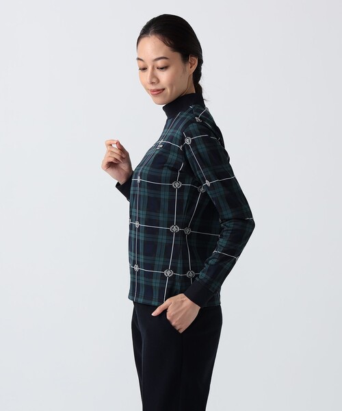 BEAMS GOLF（ビームスゴルフ）の「PURPLE LABEL / エンブレムチェック モックネック ロングスリーブ シャツ（吸水速乾）（Tシャツ/カットソー・レディース・その他/ブルー・MEDIUM/LARGE）」の2枚目の写真