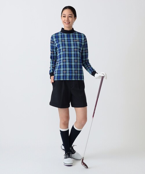 BEAMS GOLF（ビームスゴルフ）の「PURPLE LABEL / エンブレムチェック モックネック ロングスリーブ シャツ（吸水速乾）（Tシャツ/カットソー・レディース・その他/ブルー・MEDIUM/LARGE）」の11枚目の写真