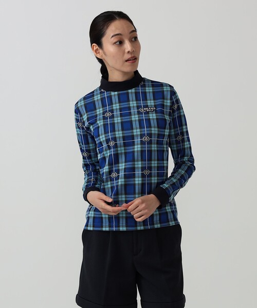 BEAMS GOLF（ビームスゴルフ）の「PURPLE LABEL / エンブレムチェック モックネック ロングスリーブ シャツ（吸水速乾）（Tシャツ/カットソー・レディース・その他/ブルー・MEDIUM/LARGE）」の15枚目の写真