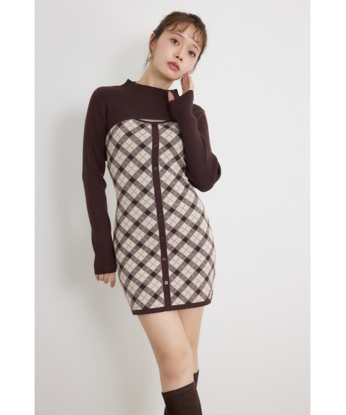 rienda(リエンダ)の「【AW先行アイテム】ハイネックニットセットジャガードミニワンピース 秋服 冬服(ワンピース・レディース・ブラウン/ブラック/ホワイト・FREE)」の3枚目の写真