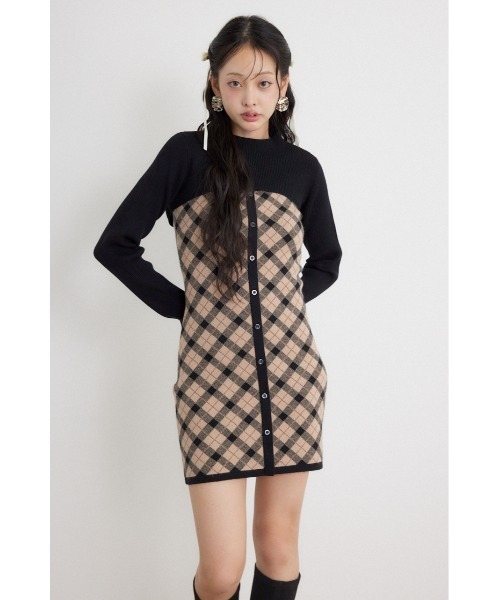 rienda(リエンダ)の「【AW先行アイテム】ハイネックニットセットジャガードミニワンピース 秋服 冬服(ワンピース・レディース・ブラウン/ブラック/ホワイト・FREE)」の1枚目の写真
