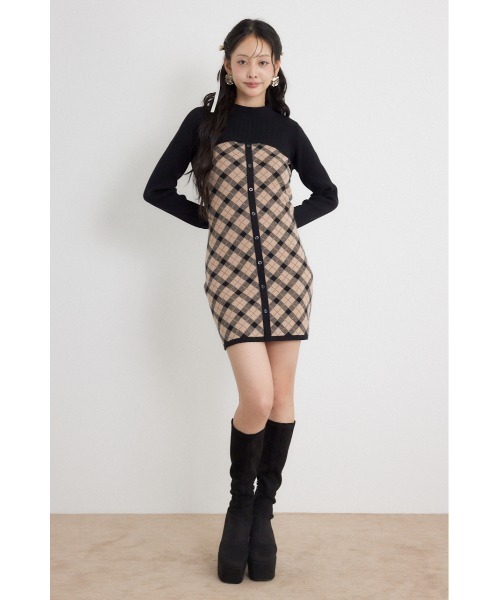 rienda(リエンダ)の「【AW先行アイテム】ハイネックニットセットジャガードミニワンピース 秋服 冬服(ワンピース・レディース・ブラウン/ブラック/ホワイト・FREE)」の4枚目の写真