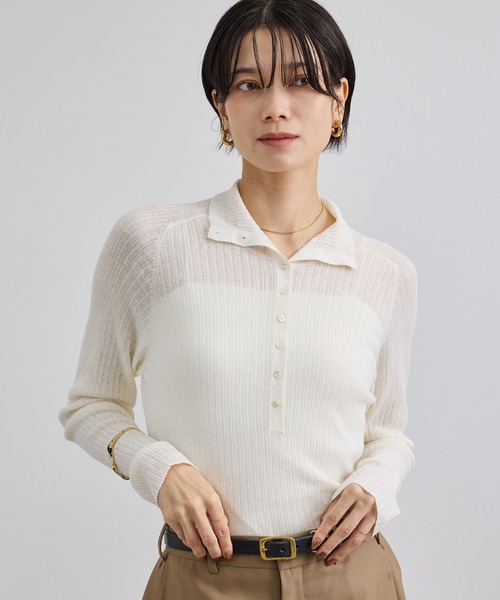 SALON adam et rope'(サロン アダム エ ロペ)の「シアーアイレットマルチWAYタートルプルオーバー(Tシャツ/カットソー・レディース・ブラック/オフホワイト/サックスブルー・FREE)」の18枚目の写真