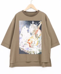 ScoLar(スカラー) ネコと音楽のお茶会 箔プリント入りTシャツ