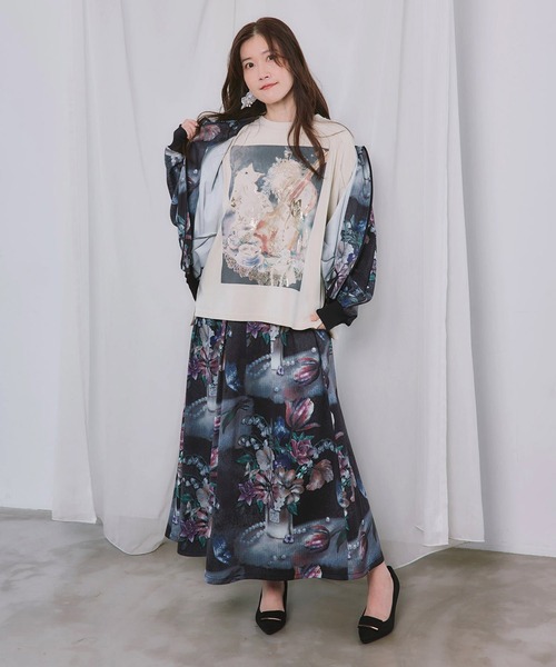 ScoLar(スカラー)の「ScoLar(スカラー) ネコと音楽のお茶会 箔プリント入りTシャツ(Tシャツ/カットソー・レディース・ブラック/ブラウン/アイボリー・MEDIUM)」の19枚目の写真