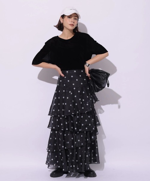 Arpege story（アルページュストーリー）の「ベロアＴシャツ（Tシャツ/カットソー・レディース・ブラック/オフホワイト/グレー・2）」の22枚目の写真