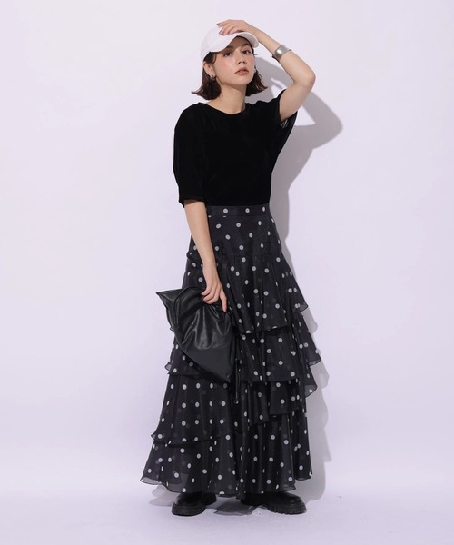 Arpege story（アルページュストーリー）の「ベロアＴシャツ（Tシャツ/カットソー・レディース・ブラック/オフホワイト/グレー・2）」の21枚目の写真