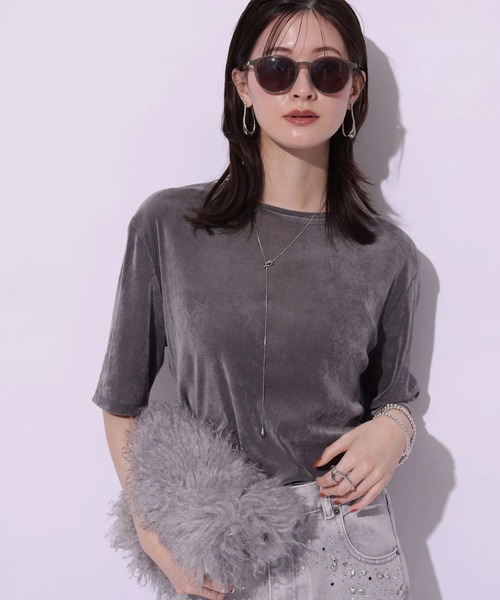 Arpege story（アルページュストーリー）の「ベロアＴシャツ（Tシャツ/カットソー・レディース・ブラック/オフホワイト/グレー・2）」の20枚目の写真