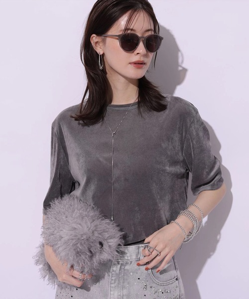 Arpege story（アルページュストーリー）の「ベロアＴシャツ（Tシャツ/カットソー・レディース・ブラック/オフホワイト/グレー・2）」の19枚目の写真