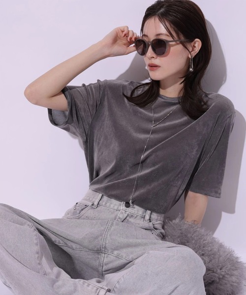 Arpege story（アルページュストーリー）の「ベロアＴシャツ（Tシャツ/カットソー・レディース・ブラック/オフホワイト/グレー・2）」の16枚目の写真