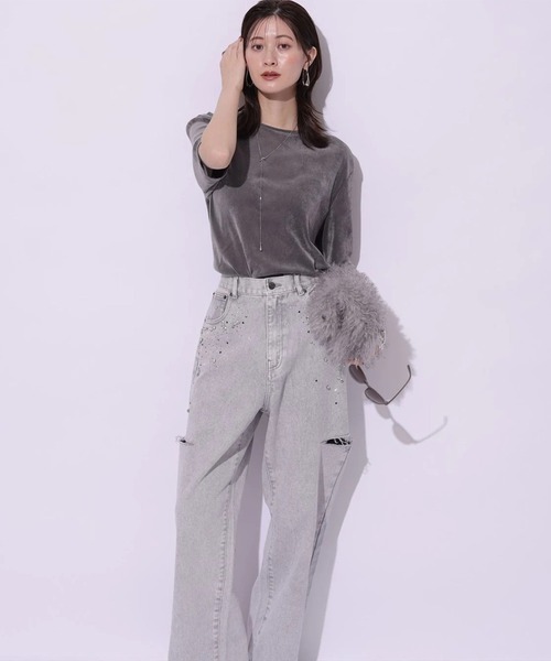 Arpege story（アルページュストーリー）の「ベロアＴシャツ（Tシャツ/カットソー・レディース・ブラック/オフホワイト/グレー・2）」の13枚目の写真