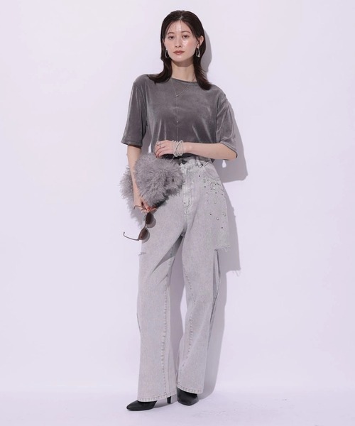 Arpege story（アルページュストーリー）の「ベロアＴシャツ（Tシャツ/カットソー・レディース・ブラック/オフホワイト/グレー・2）」の12枚目の写真