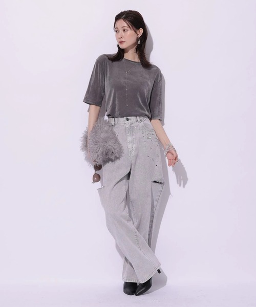 Arpege story（アルページュストーリー）の「ベロアＴシャツ（Tシャツ/カットソー・レディース・ブラック/オフホワイト/グレー・2）」の11枚目の写真