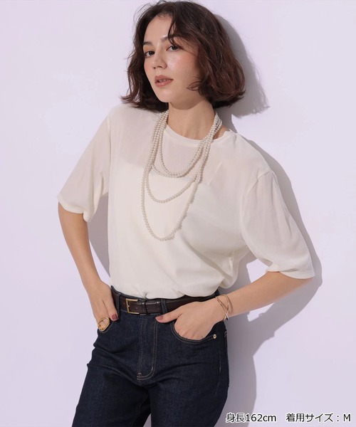 Arpege story（アルページュストーリー）の「ベロアＴシャツ（Tシャツ/カットソー・レディース・ブラック/オフホワイト/グレー・2）」の10枚目の写真