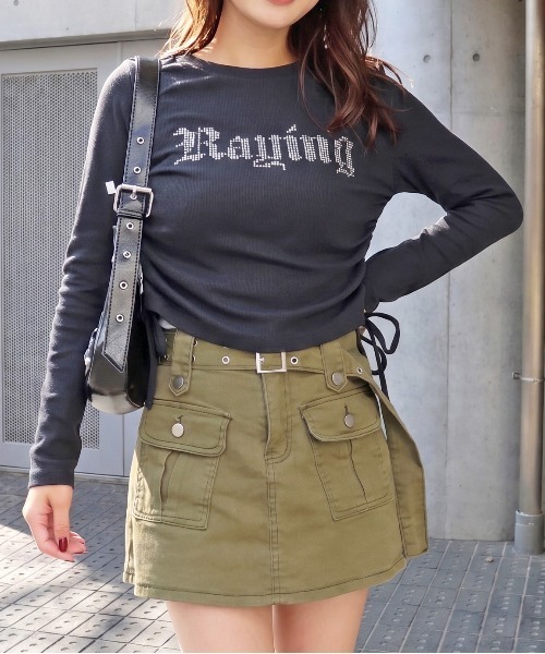 FUN(ファン)の「ストーンリブカットソー(Tシャツ/カットソー・レディース・チャコールグレー/ブラック/オフホワイト・FREE)」の1枚目の写真