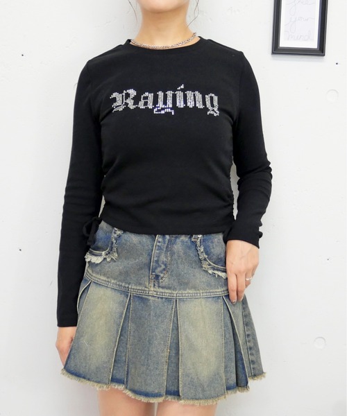 FUN(ファン)の「ストーンリブカットソー(Tシャツ/カットソー・レディース・チャコールグレー/ブラック/オフホワイト・FREE)」の3枚目の写真