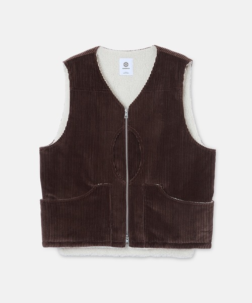 SEAGREEN(シーグリーン)の「SEAGREEN(シーグリーン) WIDE WALE CORDUROY HUNTING VEST ワイドウェールコーデュロイハンティングベスト(ベスト・メンズ・ライトグレー/ブラウン・3/2/4)」の2枚目の写真