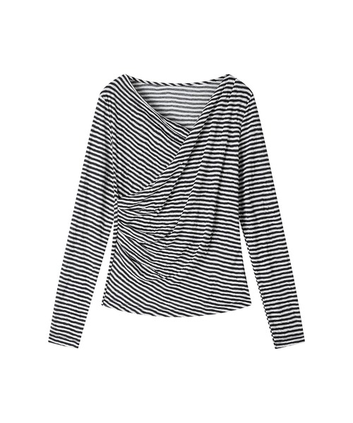 tageechita(タジチタ)の「【tageechita】クロスドレープネック ボーダーロングTシャツ(Tシャツ/カットソー・レディース・ブラック×ホワイト・S/M/L)」の17枚目の写真