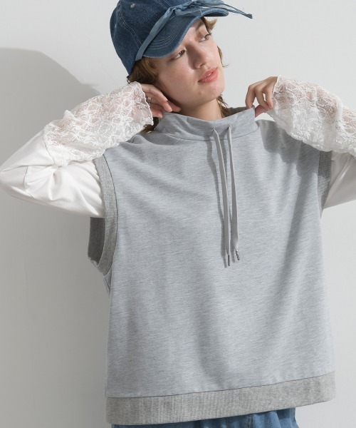 le colis(ルコリ)の「ミニ裏毛 スタンドカラーベスト(Tシャツ/カットソー・レディース・ブラウン/ブラック/杢グレー・FREE)」の1枚目の写真