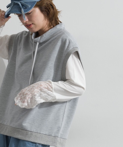 le colis(ルコリ)の「ミニ裏毛 スタンドカラーベスト(Tシャツ/カットソー・レディース・ブラウン/ブラック/杢グレー・FREE)」の7枚目の写真