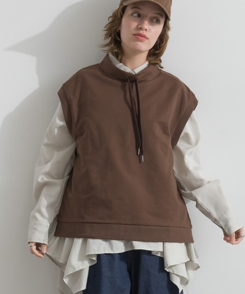 le colis(ルコリ)の「ミニ裏毛 スタンドカラーベスト(Tシャツ/カットソー・レディース・ブラウン/ブラック/杢グレー・FREE)」の10枚目の写真