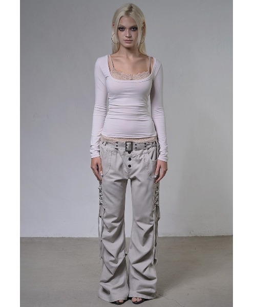 FANCY CLUB(ファンシークラブ)の「A'GEM/9 × .kom 『FANCY CLUB/ファンシークラブ』 BELTED FLARE SHIRRING PANTS/ベルテッドフレアシャーリングパンツ(その他パンツ・レディース・ブラック/ベージュ・1/2)」の13枚目の写真