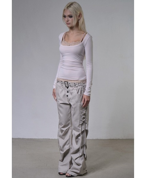 FANCY CLUB(ファンシークラブ)の「A'GEM/9 × .kom 『FANCY CLUB/ファンシークラブ』 BELTED FLARE SHIRRING PANTS/ベルテッドフレアシャーリングパンツ(その他パンツ・レディース・ブラック/ベージュ・1/2)」の10枚目の写真