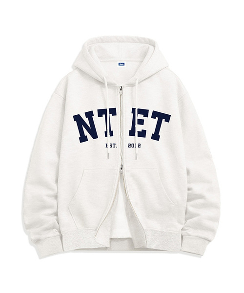 NTET(エンティーイーティー)の「ビッグアーチロゴ ツーウェイ ジップアップパーカー(4色)(パーカー・メンズ・ホワイト/ブラック/ネイビー/グレー・SMALL/MEDIUM/LARGE/X-LARGE)」の2枚目の写真