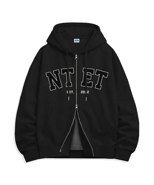 NTET(エンティーイーティー)の「ビッグアーチロゴ ツーウェイ ジップアップパーカー(4色)(パーカー・メンズ・ホワイト/ブラック/ネイビー/グレー・SMALL/MEDIUM/LARGE/X-LARGE)」の1枚目の写真