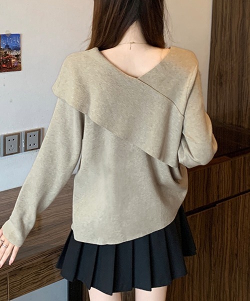 ONEP STAR(ワンピスター)の「アシメネックデザイン長袖リブニットセーター(ニット/セーター・レディース・ベージュ/ブラック・LARGE)」の9枚目の写真