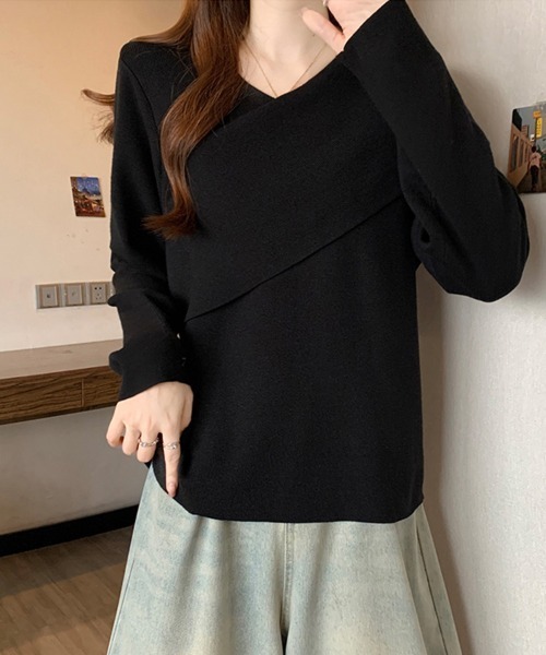 ONEP STAR(ワンピスター)の「アシメネックデザイン長袖リブニットセーター(ニット/セーター・レディース・ベージュ/ブラック・LARGE)」の14枚目の写真