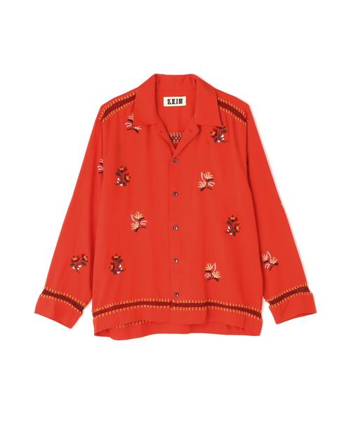LEIN(リーン)の「LEIN(リーン)フラワー刺繍クロシェジョイントシャツ(シャツ/ブラウス・メンズ・ブラック/レッド・F)」の1枚目の写真