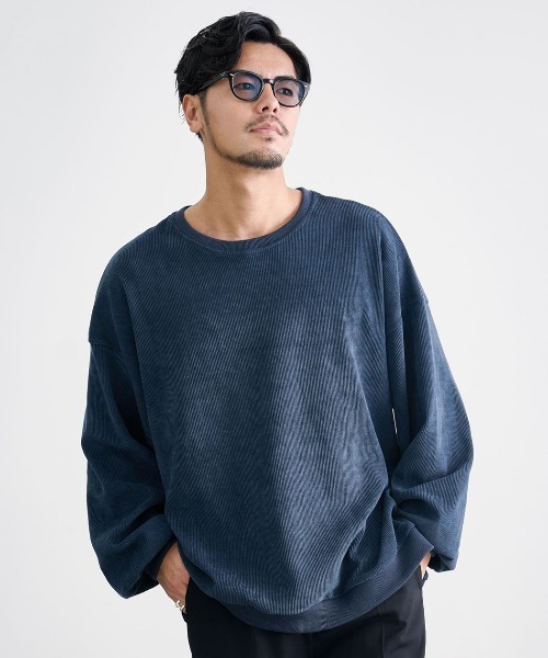 CavariA(キャバリア)の「『CavariA/キャバリア』コーデュロイタッチオーバーサイズクルーネック(Tシャツ/カットソー・メンズ・アイボリー/チャコール/グレイッシュベージュ/ネイビー/ワイン・L/M)」の1枚目の写真