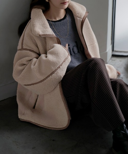HUG.U(ハグユー)の「リッチボア。 パイピングボアジャケット(ブルゾン・レディース・ベージュ/モカ/ブラック/グレー・FREE)」の21枚目の写真