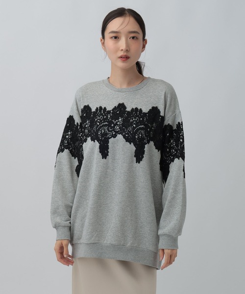 LEPSIM(レプシィム)の「レースドッキングチュニック 1096521(Tシャツ/カットソー・レディース・ライトグレー/アイボリー/ブラック・FREE)」の1枚目の写真