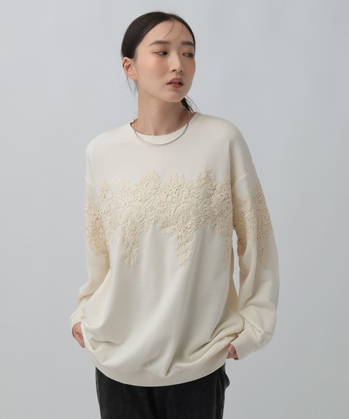 LEPSIM(レプシィム)の「レースドッキングチュニック 1096521(Tシャツ/カットソー・レディース・ライトグレー/アイボリー/ブラック・FREE)」の4枚目の写真