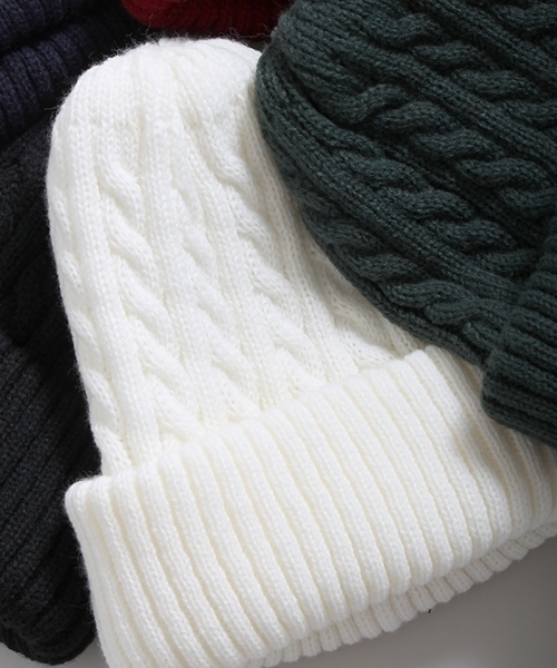WEGO(ウィゴー)の「WEGO/ケーブルニットキャップ(ニットキャップ/ビーニー・メンズ・ホワイト/ネイビー/杢グレー/ワイン/ブラック/ダークグリーン・FREE)」の2枚目の写真
