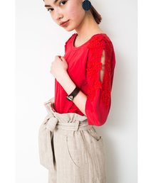 TEVALT | <Titilate valet> 袖山レースモチーフ　スリット　プルオーバー(Tシャツ/カットソー)
