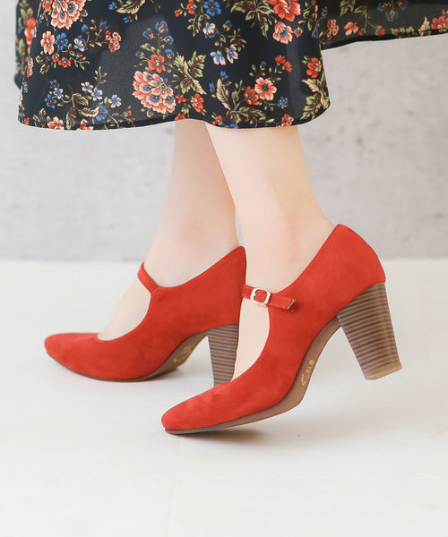 menue(メヌエ)の「甲ストラップ ポインテッドトゥ チャンキーヒール パンプス(パンプス・レディース・ネイビー/オレンジ/モカ/グレー/ブラック/ベージュ/カーキ/キャメル/ブラック系その他2/ブラック系その他3/チェック/ブラウン系その他/ブラック系その他/ラベンダー/ブルー・21.5cm/24.5cm/26.0cm/25.0cm/23.0cm/24.0cm/22.0cm/22.5cm/23.5cm/25.5cm)」の14枚目の写真