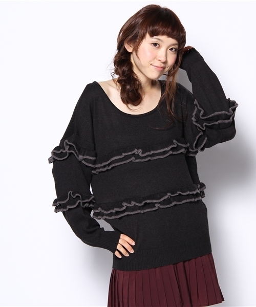 mystic（ミスティック）の「ソフトアンゴラティヤードニット（ニット/セーター・レディース・キャメル/ベージュ/ブラック/チャコールグレー・ﾌﾘ-）」の2枚目の写真