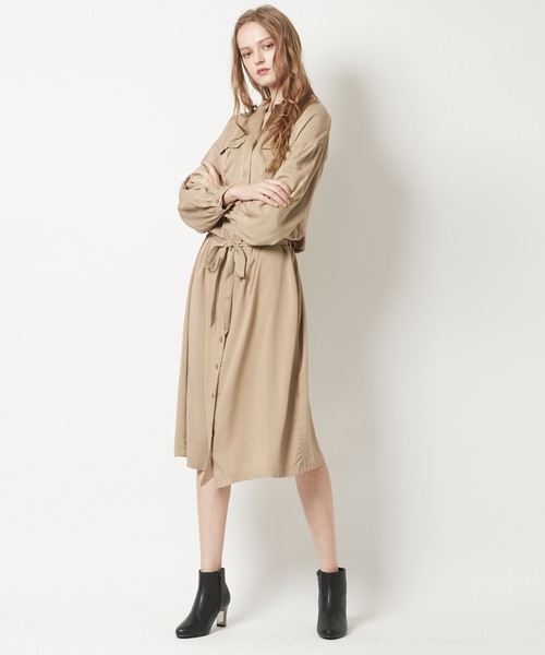 titivate（ティティベイト）の「2WAYﾂｲﾙｼｬﾂﾜﾝﾋﾟｰｽ（シャツワンピース・レディース・ベージュ/カーキ/ネイビー・M）」の5枚目の写真