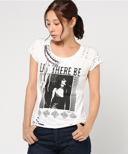 Hysteric Glamour ヒステリックグラマー の Destroy All Monsters Let There Be Dark プリント 安全ピン付tシャツ Tシャツ カットソー Wear