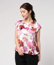 NARACAMICIE | ゼラニウムプリントクルーネックプルオーバー半袖ブラウス(シャツ/ブラウス)