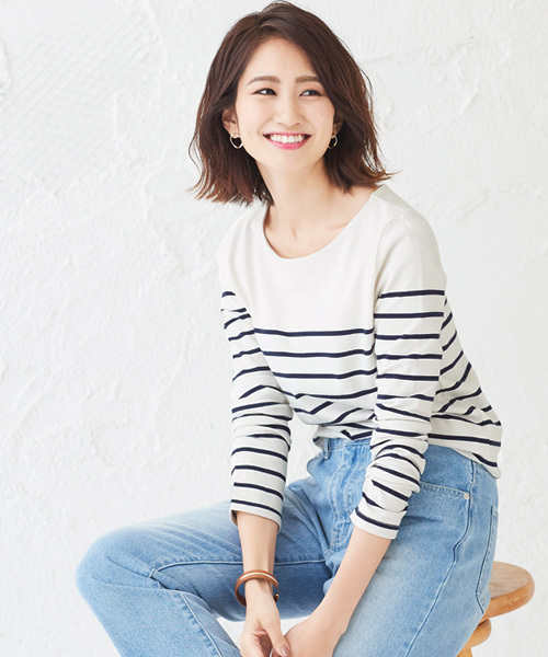 Pierrot(ピエロ)の「綿100%長袖ボーダーカットソー 選べるボーダー・パネル・無地(Tシャツ/カットソー)」|ホワイト系その他2