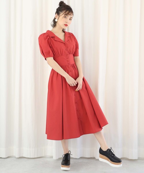 one after another NICE CLAUP(ワンアフターアナザーナイスクラップ)の「開襟レトロワンピース(ワンピース・レディース・ベージュ/レッド/その他/ドット・FREE)」の3枚目の写真